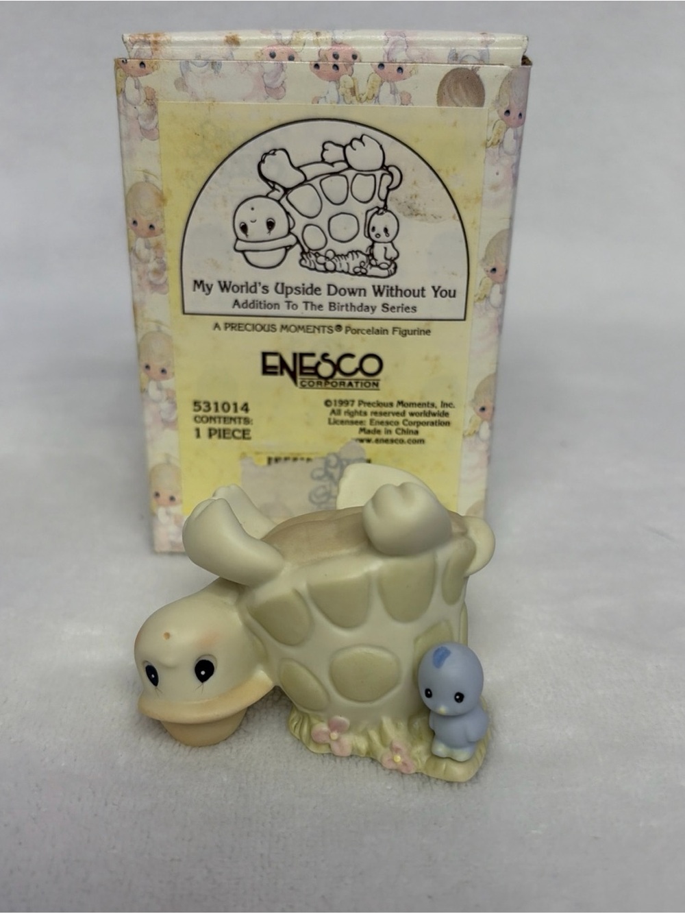 Precious Moments Cream Turtle Figurine with Blue Companion